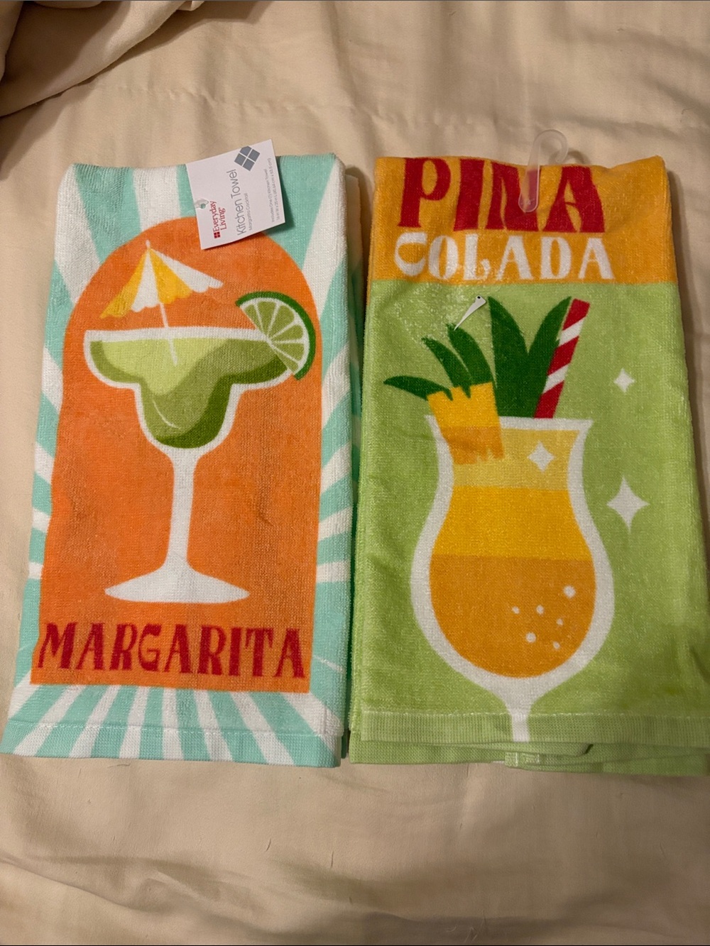 Margarita or Pina Colada Kitchen/Bar Towel - Orange & Green